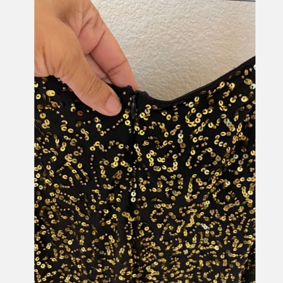 FRENCH CONNECTION Black Gold Sequin Wide Leg  Pant Size 4 - Picture 5 of 10